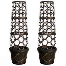 Pair of Tower Pot Flower Planters with Trellis Frames for Climbing Plants