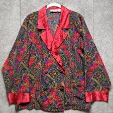 Victoria  s Secret Gold Label Pajamas M Red Paisley Double Breasted Dark Romantic