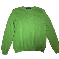 Vintage Polo Ralph Lauren Men  s Green Cotton Knit Crew Neck Logo Sweater Size 25