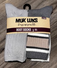 MUK LUKS Women  s Fluffy Dream Crew Boot Socks Size 6-10 Light Grey 6-Pair