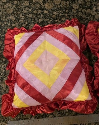 2 Extremely Rare Vintage Satin Pillows Funeral Ribbon Quilt   *Read Description*