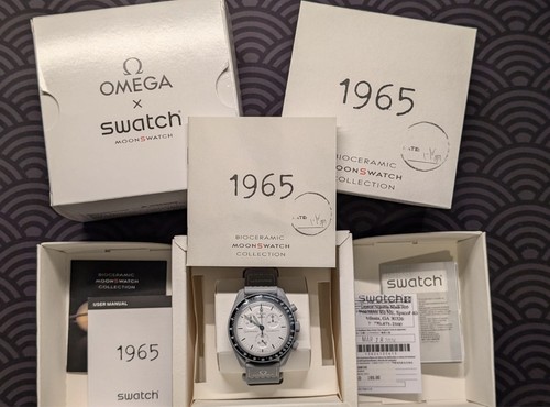Swatch OMEGA MoonSwatch 1965 Gray White Watch  Mission To Moon (Pre Owned)