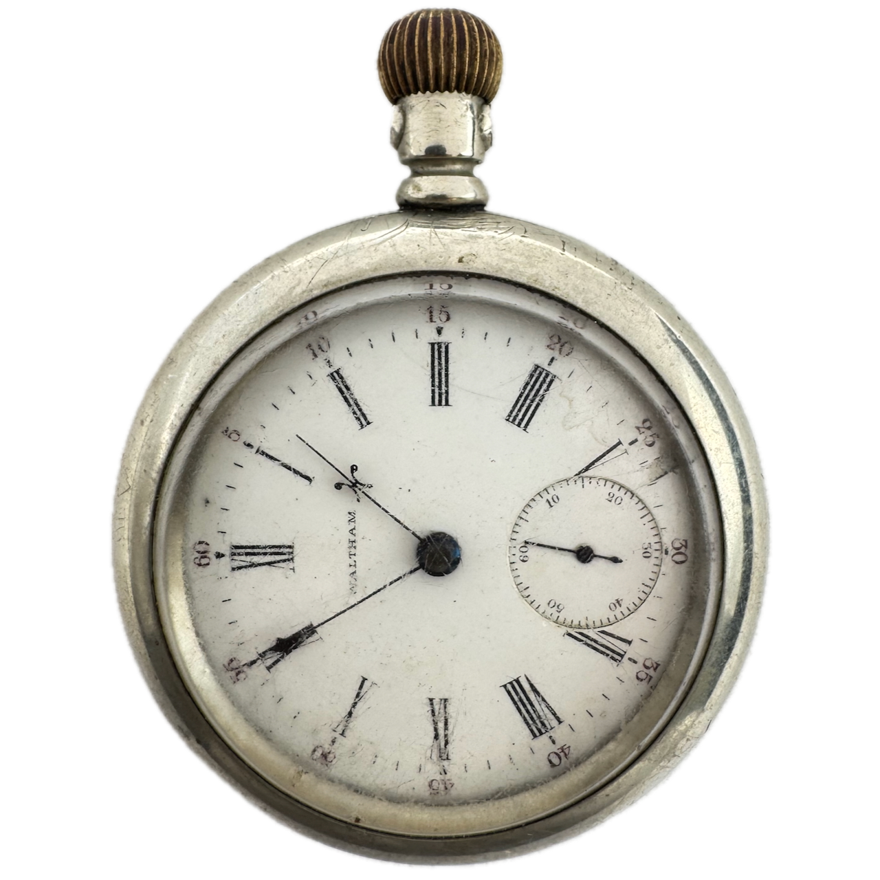 Antique 1898 Waltham 15J Open Face Pocket Watch in 820 Silverode USA