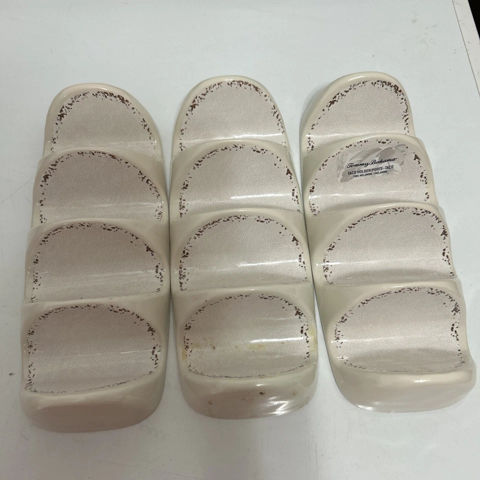 Juego de 3 soportes para tacos de melamina Tommy Bahama blanco roto con grietas  Foto 3 de 4