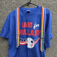 Vintage I'm for  hillary t-shirt size XL Made In USA With  RAINBOW suspenders!