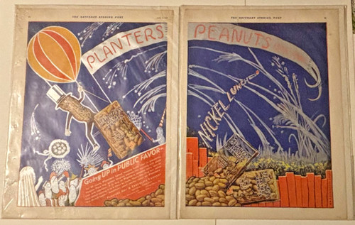 BEAUTIFUL COLOR JULY 4, 1931 PLANTERS PEANUT 25TH SILVER ANNIVERSARY 2 PAGE AD