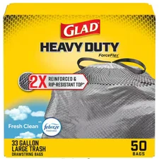 Glad 33 Gallon Heavy Duty ForceFlex Drawstring Trash Bags – 2X Reinforced & Rip
