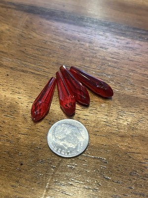 Lot  Of 4 Art Deco  Art Glass Teardrop Red Facet Half Drill Beads