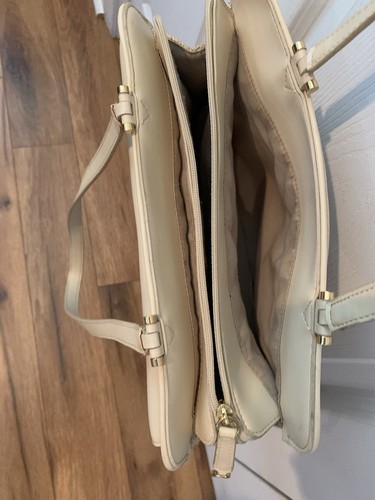 Etienne Aigner Woven Beige Handbag Jute And Tan Faux Leather - Picture 3 of 9