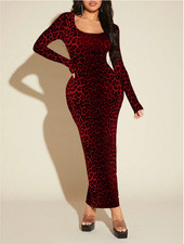 Burgundy SXY Women'S Sexy Leopard Print Dress Sz XS S M L