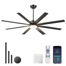 72 Inch Black DC Motor Industrial Ceiling Fan With Light 6 Speed For Garage