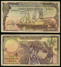 1957 Belgian Congo Ruanda-Urundi Central Bank 500 Francs Banknote Pick 34 VF+