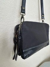 PISTIL Hands Off Mini Crossbody Black Bag Purse Pebbled Faux Leather And Canvas