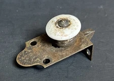 #1883–Antique Late 1800s Thin Brass Small Slide Inset Cabinet Latch No Receiver