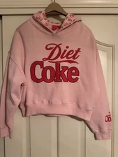 DIET COKE Pink Red Graphic Hoodie Sweatshirt Cropped Women’s Size XS