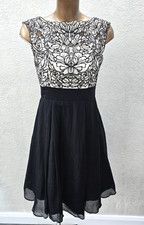 Coast Black Lace Ivory Overlay Midi Fit Flare Cocktail Dress Size 8 Party