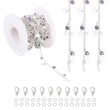16.4Ft Star Rhinestone Chain Roll, Jewelry Making Chain, Silver Tone(Purple)