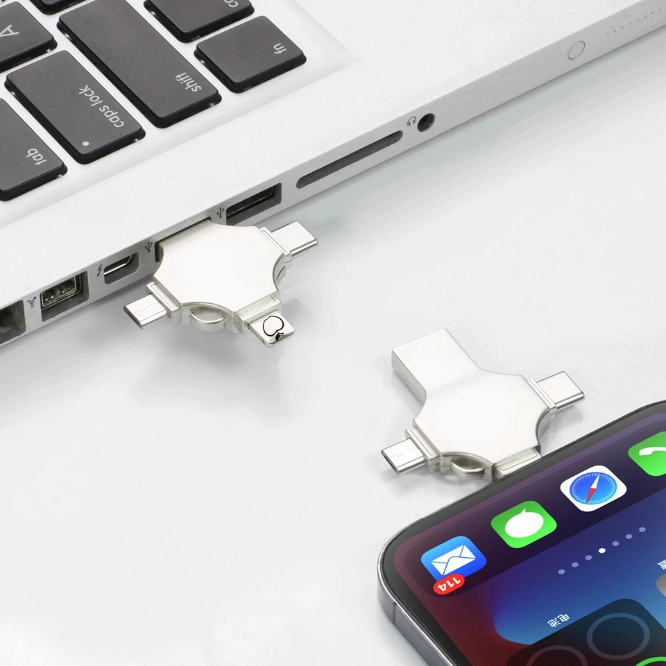 2TB 4-in-1 USB 3.0 Flash Drive With USB-A, USB-C & IPhone/Android OTG – Ultra Portable Memory Stick For Phones, Laptops, PCs & Mac