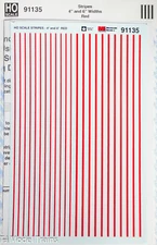 Microscale Decal HO #91135 Stripes 4" and 6" Widths (RED) Water Slide Decal 