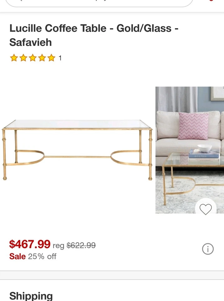 ✨️ Mesa de centro Lucille 57#2 - Safavieh dorado/vidrio  Foto 4 de 4