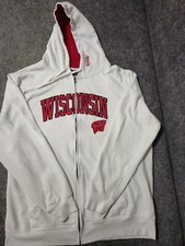 Stadium Athletics Wisconsin Badgers Full Zip White Hoodie Size XL
