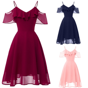 New Women Elegant V Neck Dress One Shoulder Party Bridesmaid Chiffon Fairy Dress Ebay