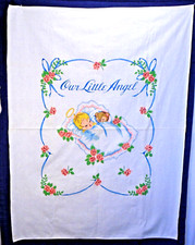 Vintage Our Little Angel Baby Liquid Embroidery Wall Hanging or Tablecloth 36x47