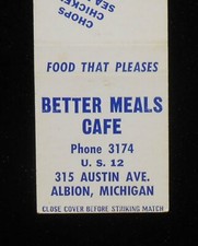 1950s Better Meals Cafe Phone 3174 C. H. Rogers 315 Austin Albion MI Calhoun Co
