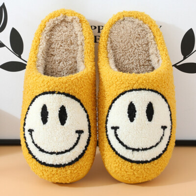 DRSLPAR Fuzzy House Slippers For Women With Smiley Face - Memory Foam Indoor/Outdoor Winter Slippers (Size 8-9 US) 5 thumbnail image