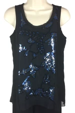Simply Vera Wang Blouse Top Size S Small Blue Black Sequins Date Night