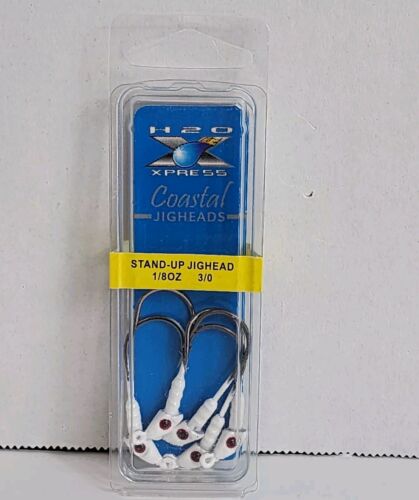 5ct pack H2O Xpress Coastal Stand-Up Jighead White 1/8 oz 3/0 Jig Heads