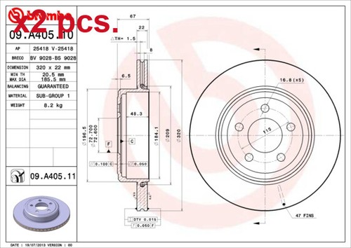 X2 PCS BRAKE DISC SET 09A40511 BREMBO I