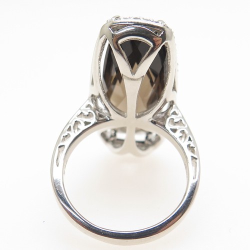 925 Sterling Silver Real Smoky Quartz & White Topaz Ring Size 7 - Picture 5 of 8