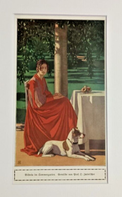   ANTIQUE Oskar Zwintscher Lithograph - Summer Garden - Framed and Matted RARE!