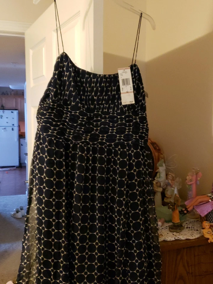 Anne Klein Vestido Sol 100% Seda Talla 12 Azul Marino Foto 4 de 4