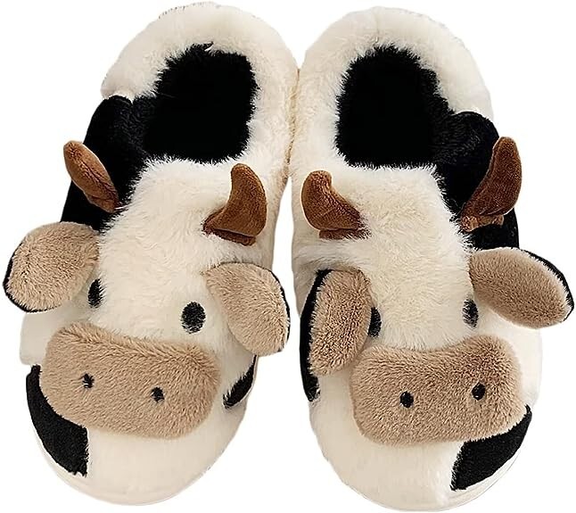 CHERSE Animal Slippers For Women - Fluffy Cow Bunny Slippers, Kawaii Fuzzy House Shoes
