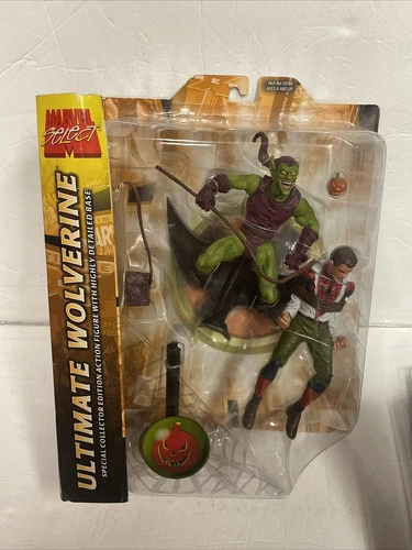 mal impreso Marvel Select Green Goblin, Peter Parker, con tarjeta Wolverine Back