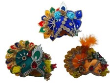 Handmade Laddu Gopal Ji/Kanha Ji Mukut/Pagdi  Set of 3, Idol Size: 2 