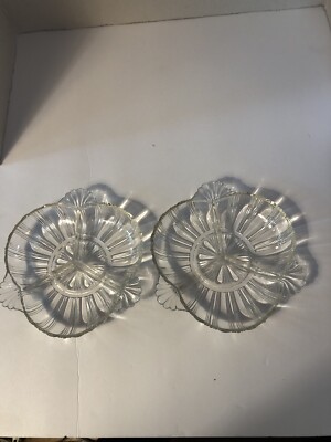 Two Vintage Cut Glass Three Section Serving Dish.