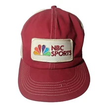 Vintage NBC Sports Patch Snapback Hat Trucker Mesh Red Cap USA K-Brand