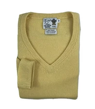 Turnbull & Asser Yellow Pure Cashmere V Neck Handframed Sweater Size M Excellent