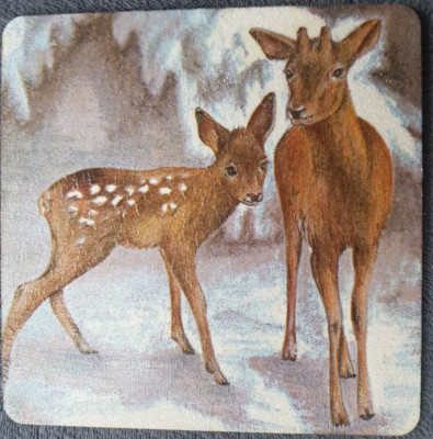 Reh + Kitz Bild - Handarbeit aus Serviette und Holz, mit Glimmer, zum Aufhängen
