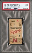 1956 JACKIE ROBINSON HIT#1500 WILLIE MAYS HRS#144-145 TICKET DODGERS/GIANT PSA 2