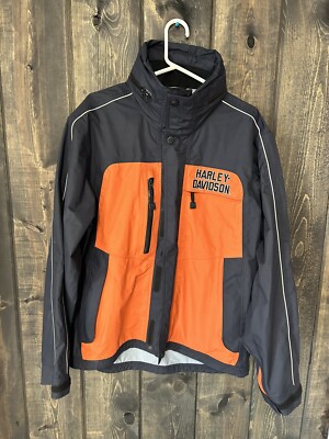 【A&J】Harley-Davidson Racingジャケット Harley Davidson Black Orange Bar & Shield Nylon Racing