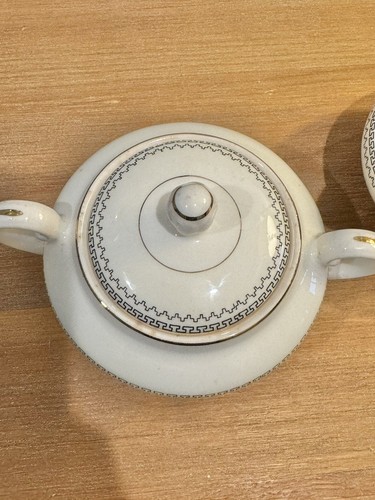 Pope Gosser China Creamer and Sugar Set Arvilla 1115 Greek Key Gold Trim Vintage - Picture 7 of 12