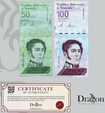 Venezuela 100 & 50 Digitales 2021 Cir Bolivar Million Currency Note COA USA