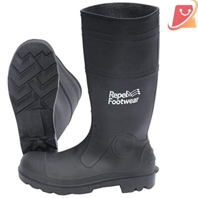 Stylish Black Men's Rain Boots Size 14 with Non-Slip Traction for All Weather