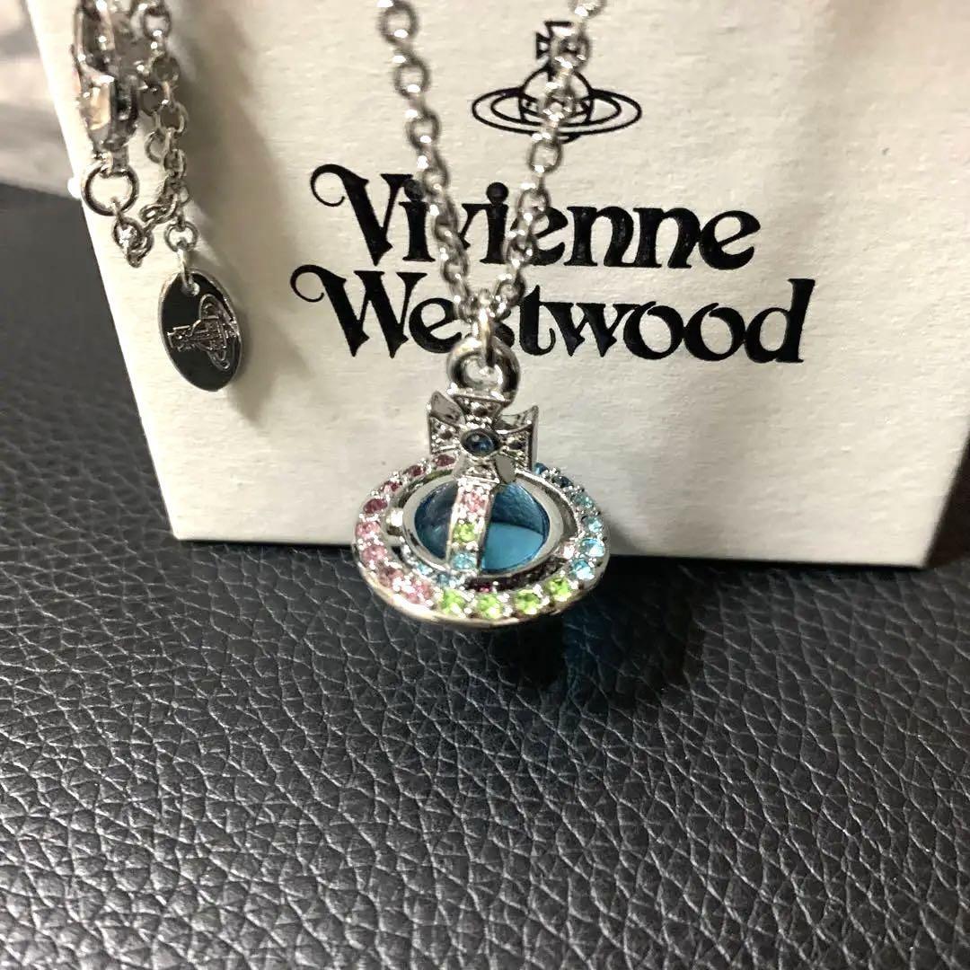Vivienne Westwood Necklace Tri-Color Stone Tiny Orb Silver