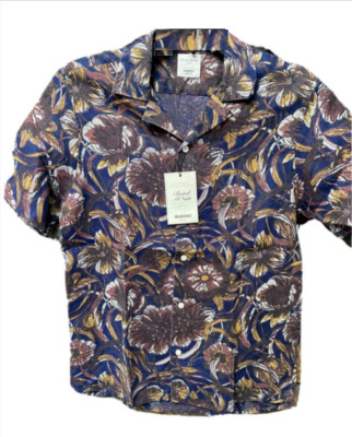 $79.50 MURANO MEN'S SHORT SLEEVE FLORAL SLIM FIT SHIRT LINEN MULTICOLOR WINE - L
