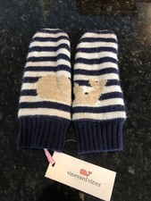 VINEYARD VINES GIRLS STRIPE WHALE MITTENS, Size M/L, Nautical Navy/White NWT 42
